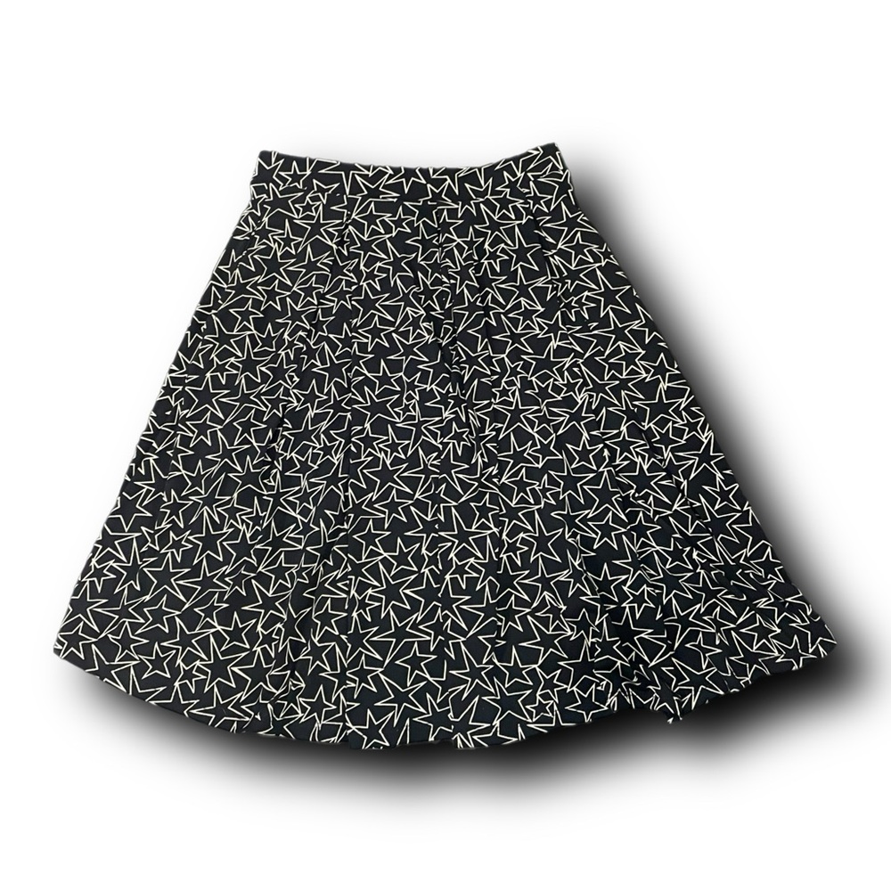 Retro Style Celestial Star Print Black Knee Length Skirt with Pockets Whimsigoth